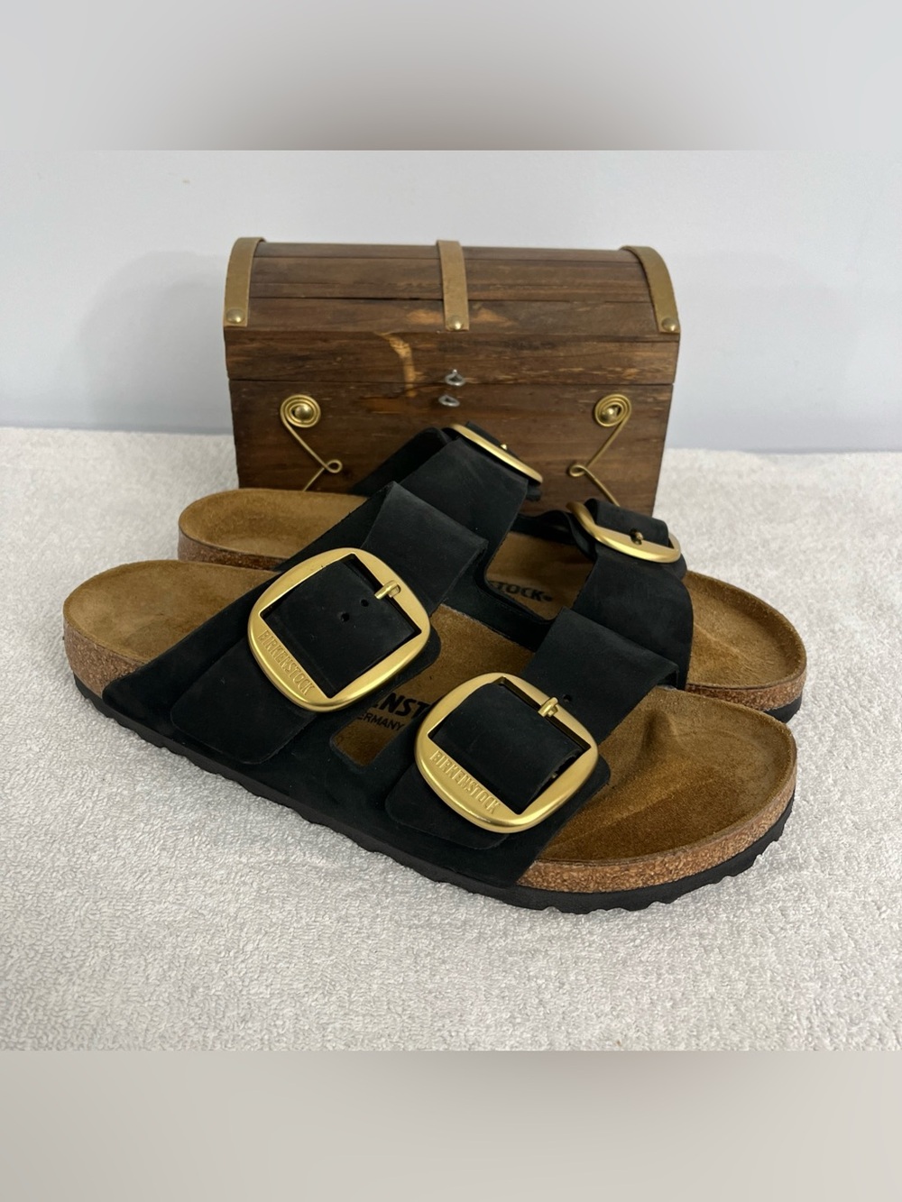 Birkenstock Arizona Big Buckle Sandal Black Nubuck Leather Women’s Size 10 USA - Picture 9 of 12
